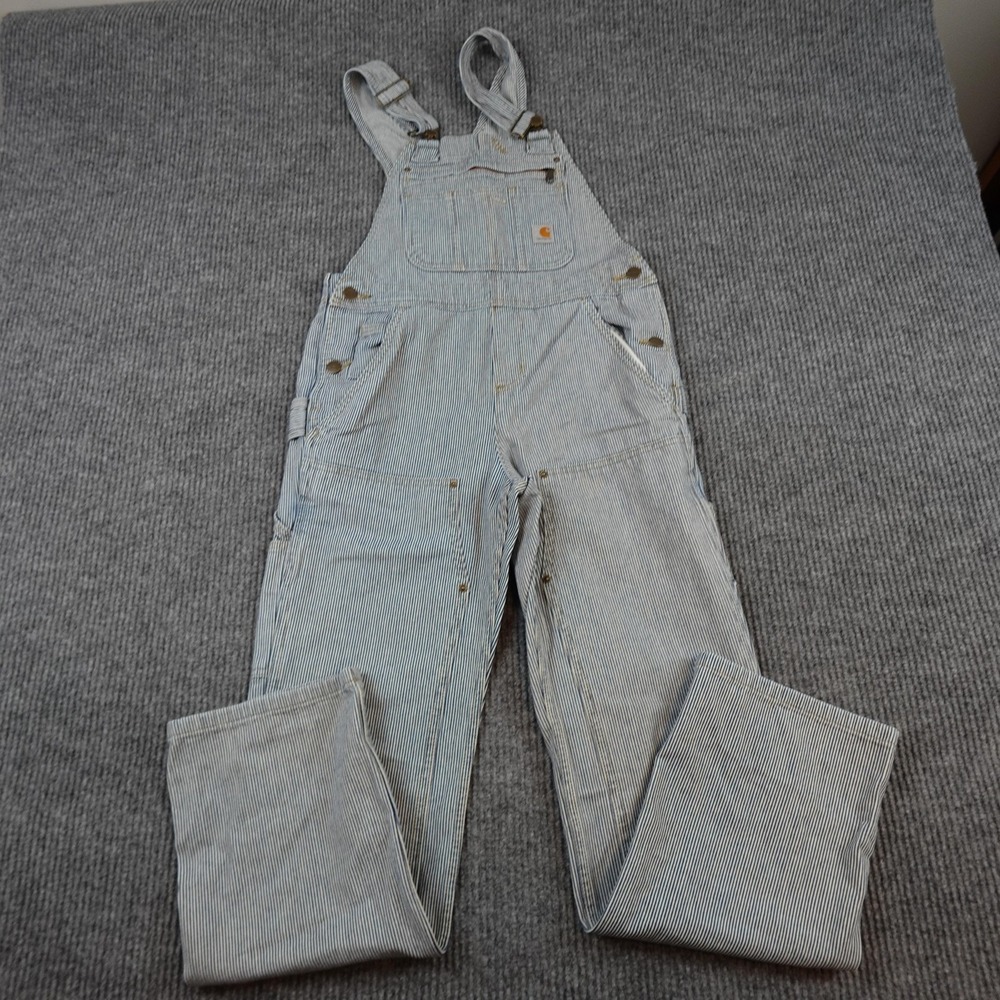 Carhartt Womens XS Blue Striped Denim Railroad Bib Overalls OR3042-W